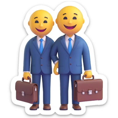 3D smiley emoji, round shape, lawyer suit with briefcase, smiling face sticker