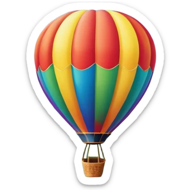 a clear sky and distant hills in the background with A colorful hot air balloon floating gracefully above the ground. The balloon's vibrant colors stand out against the soft clouds, capturing the peaceful yet adventurous spirit of hot air ballooning. sticker