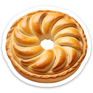 cinematic-realistic-flat burek-sa-sirom-dish-emoji,-showcasing-a-flaky-pastry-filled-with-cheese-rendered-with-crisp-textures-and-appetizing,-warm-lighting. round spiral sticker