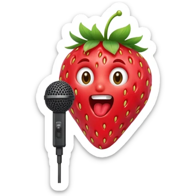 Strawberry with microphone singing loudly sticker