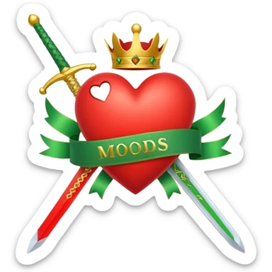 a red heart pierced by a green sword, with the golden text 'MODS' on a white ribbon sticker