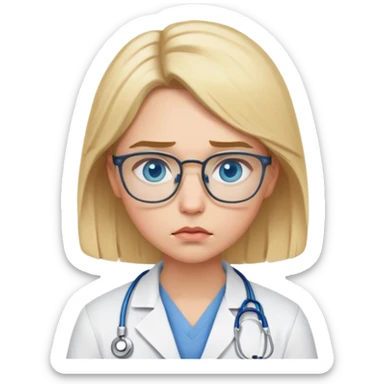 Young doctor with blonde hair, blue eyes, glasses, pouting sticker