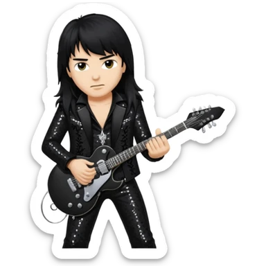 Joey Belladonna with long jet black hair, black sequin outfit  sticker