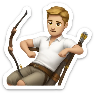 a male archer,  sleeping, wearing a white shirt, very short brown hair, bright skin, only show upper part of the body from waist up sticker