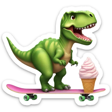 dinosaur riding a skateboard eating ice cream  sticker