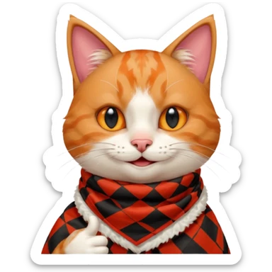 Cat smiling and giving thumbs up, wearing red Checkered Triangle scarf sticker