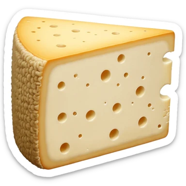 realistic sheep’s milk cheese wedge or thick slice, firm, off-white to pale ivory, beige or greyish rind, slightly crumbly or smooth, rustic clean cut, no plate, bread, or faces, clean 3D, soft lighting, transparent background, emoji scale sticker