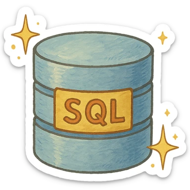 ghibli style illustration of a database with sparkles, representing SQL sticker