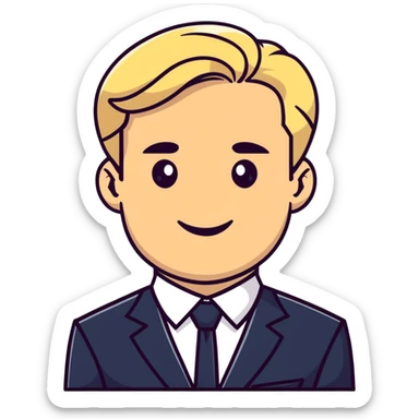 Oleg Tinkov, smiling, blond hair, wearing a business suit sticker