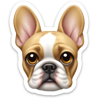 Tan and white French bulldog holding a chicken wing sticker
