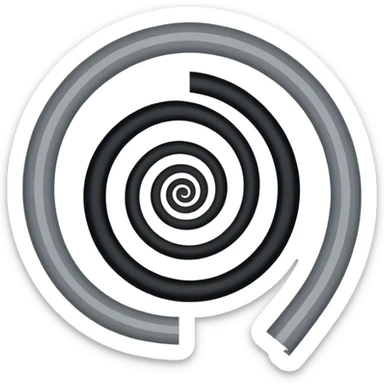 Minimalist emoji-style sticker of a strip of film curling into a hypnotic spiral. No details inside frames. Black and gray only. sticker