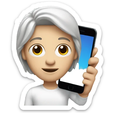 A white Memoji holding a phone sticker