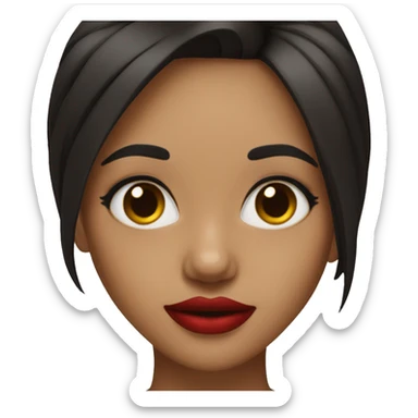 una chica de cabello negro mediano con labial rojo y ojos marrones sticker