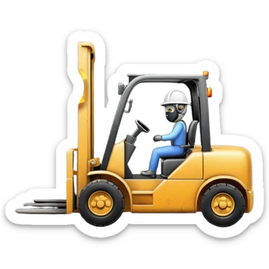 ugly, broken forklift after the explosion with emoji of blowing sticker