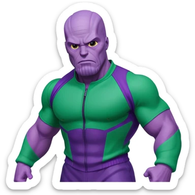 Thanos wearing a Squid Game green tracksuit sticker
