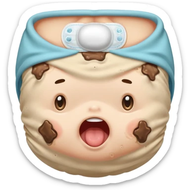 diaper bulging with lumpy, mushy, smelly poop, expressive, clear facial reaction sticker