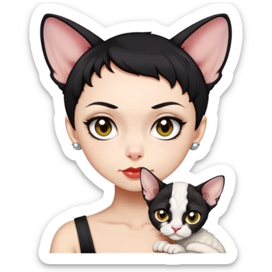 Short black hair bad girl holding a white Devon Rex sticker