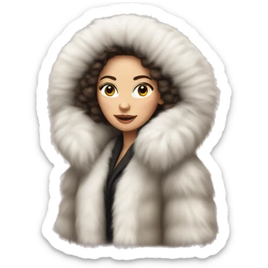 White brunette woman in giant fur coat sticker