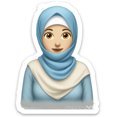 a white girl wearing soft blue hijab sticker