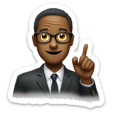 an intelligent emoji face with glasses and the finger up as if he knew everything abaout what is being said sticker