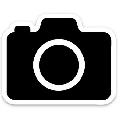 camera, solid filled icon style, strong silhouette, no color, just black sticker