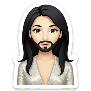 Conchita Wurst with long black hair, ivory sequin outfit sticker