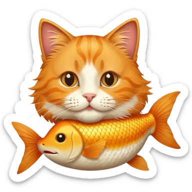 Котик с золотой рыбкой в зубах sticker