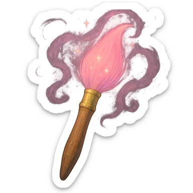 magical pink paintbrush with glowing bristles, soft painterly look, creative and enchanting sticker