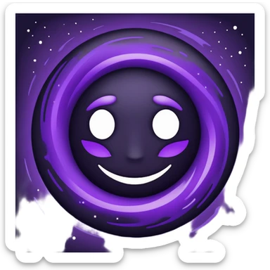 A Discord emoji of a swirling dark void or black hole with violet sparks at the edges. Circular composition, deep shadows, 2D flat vector, white background. sticker