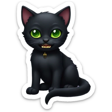 Black kitten with big green eyes and vampire-like fangs  sticker