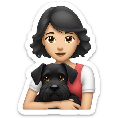 Asian girl cuddling with black schnauzer sticker