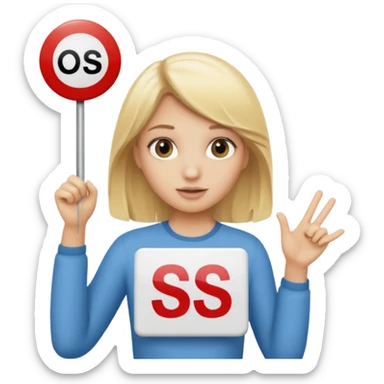 Blonde girl holding up a SOS sign sticker