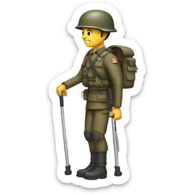 a soldier with bad legs on crutches sticker