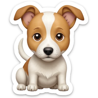 a full body facing front on of a buff white beagle cross jack russell terrier looking dog the size of a kelpie with light brown long ears resting on its face and a light brown patch above one eye and a large snout. the rest of the dog is completely white.  sticker