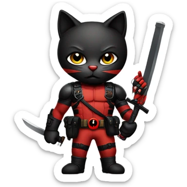 Cat dressed as Deadpool sticker