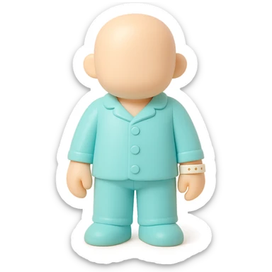 faceless adult figure in #6fe8f3 pajamas and a hospital wristband, minimalist professional vinyl toy figure style, clean and simple, suitable for a Discord role icon sticker