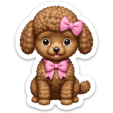 Brown toy poodle with pink bow sticker