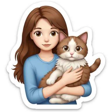 brown-haired girl holding a ragdoll cat sticker