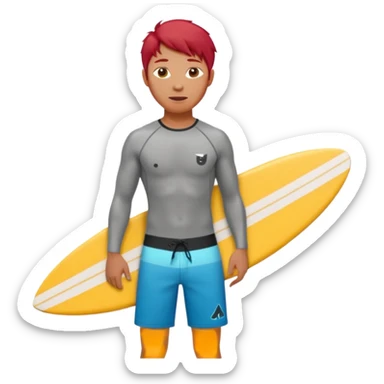 red haired asian surfer with surfboard  sticker