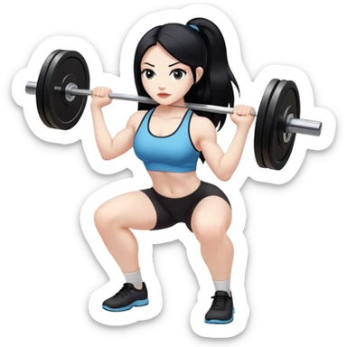 Pale girl with long black hair lifting weights deadlift sticker