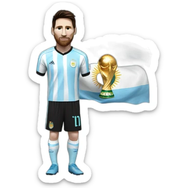 Messi with argentinian shirt holding the FIFA World Cup sticker