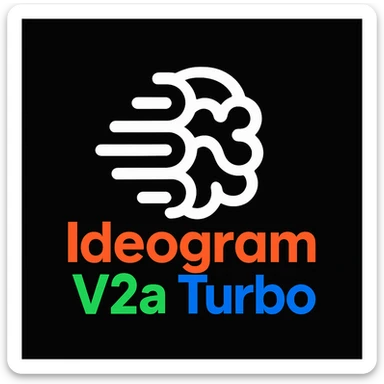make a non gradient solid but colorful text of "Ideogram V2a Turbo", black background, add this logo too,  sticker