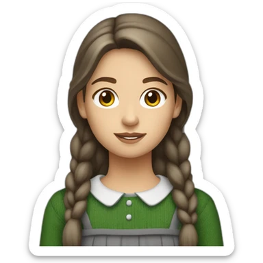 cocasian amish girl with brown hair wearing a grey skirt and a green sweater  sticker