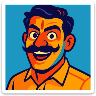 bold Indian man with a moustache, vibrant colors, expressive face sticker