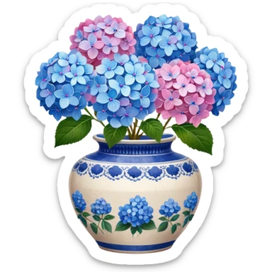 Hydrangeas in vintage vase sticker