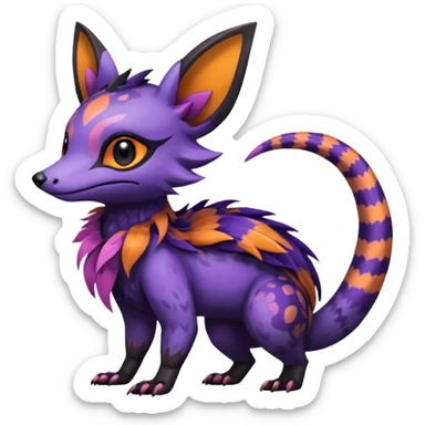 Rare exotic cute epic aesthetic gothic colorful Salandit-Noibat-Eevee-Civet-species-Fakemon-hybrid-creature, with markings, full body sticker