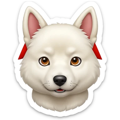 White Jindo dog has shrap face sticker