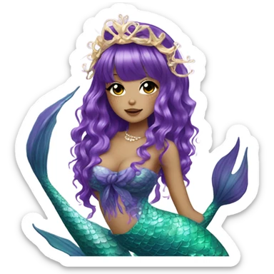 mermaid hime gyaru girl, dark purple hair sticker