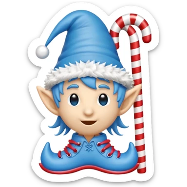 blue emoji creature with elf hat, small quills, candy-cane shoes, 3D emoji style, 1:1
 sticker