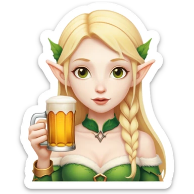 Elf woman ginger white holding beer sticker